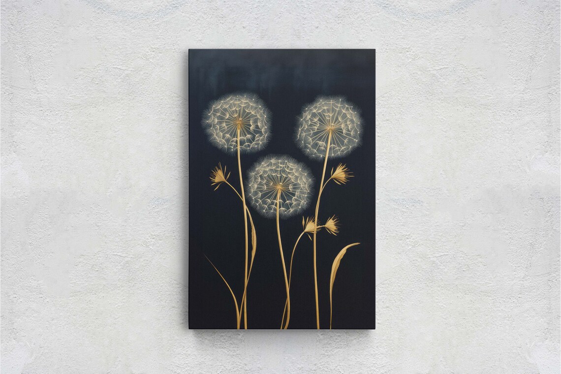 Dandelions Painting, Black and Gold Art Print - Image 2