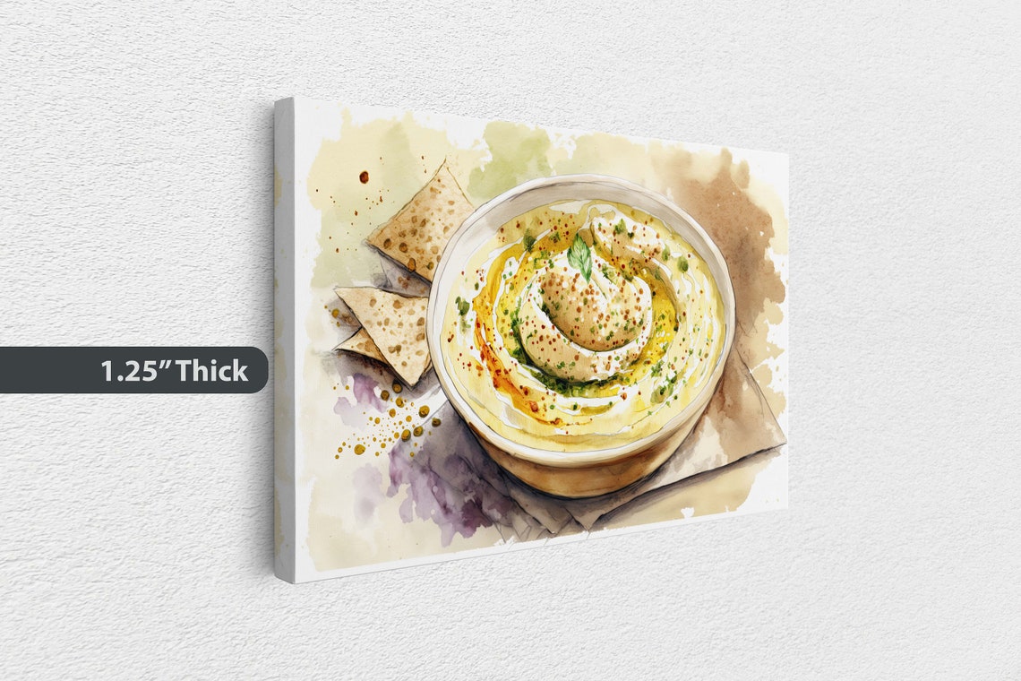 Hummus Pita Bowl Watercolor Mediterranean Food Kitchen Art Poster - Image 3