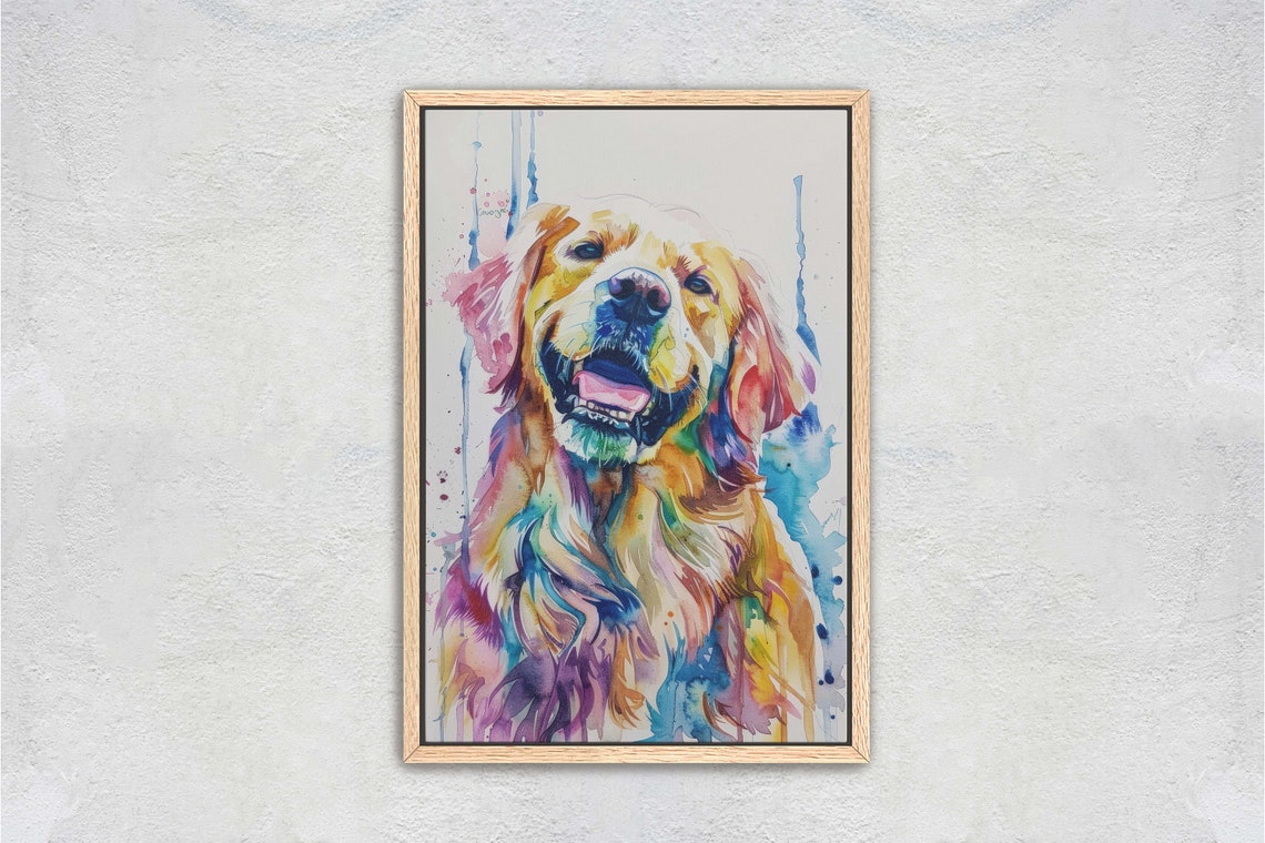 Golden Watercolor Pop Art Dog Painting Animal Lover Quirky Art Fun Decor Large Art Print Framed Vivid Color Golden Retriever - Image 2