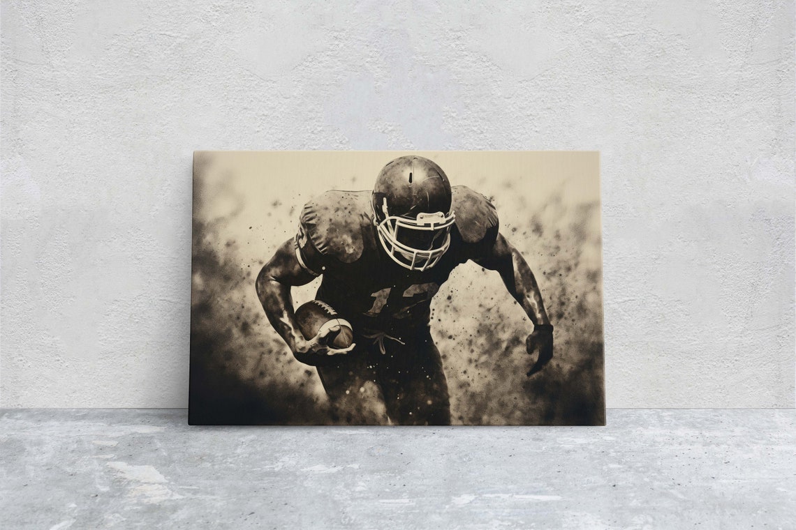 Football Player Football Painting Sport Art Vintage Football Sport Gift Dad Gift Brother Gift Man Cave Football Memorabilia