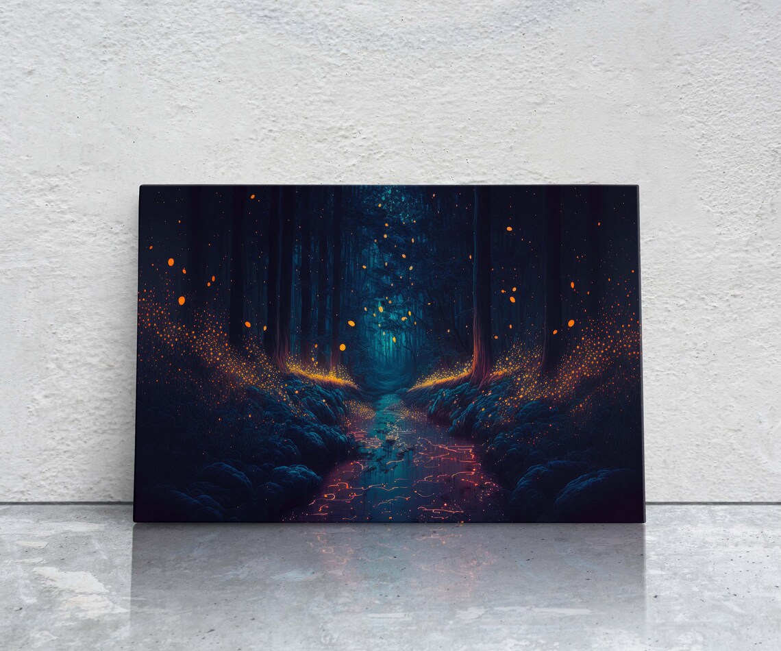 Mystical Firefly Forest, Fantasy Oil Painting Art Print