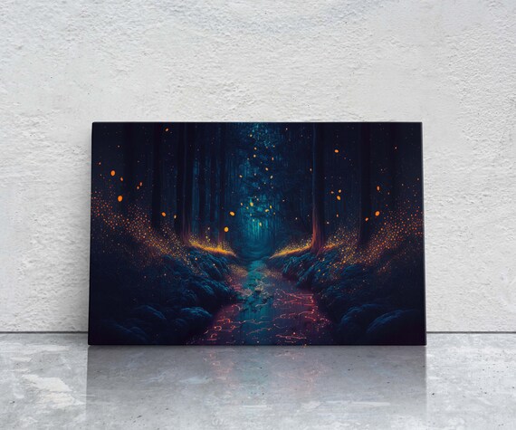 Mystical Firefly Forest, Fantasy Oil Painting Art Print