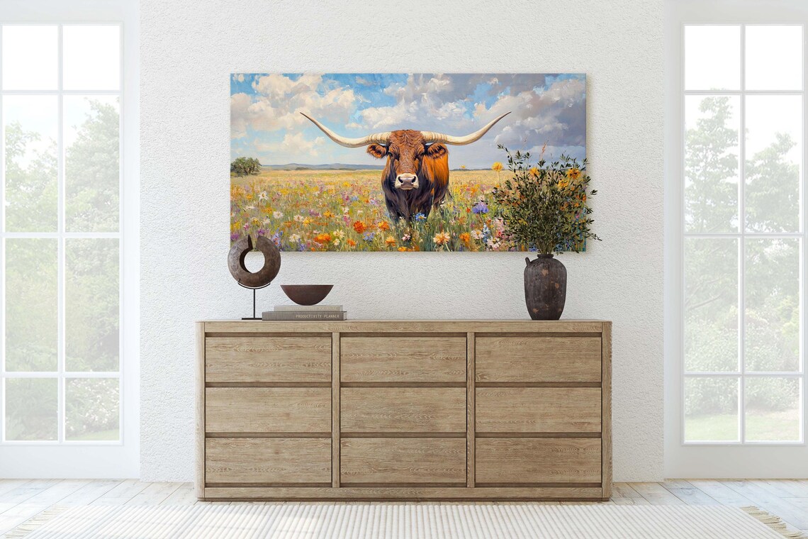 Texas Longhorn Cattle, Farmhouse Decor Art Print - Image 2