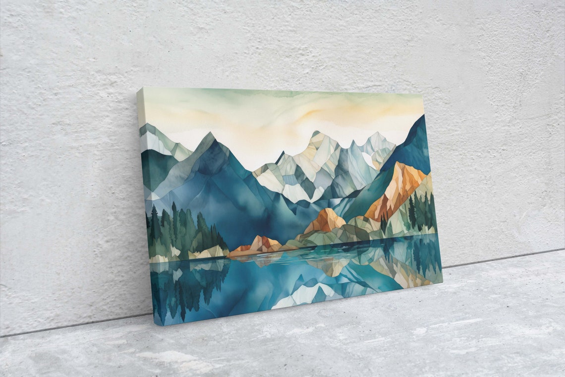 Lakeside Mountains On Lake View Mountains Abstract Landscape Modern Landscape Neutral Tones Subtle Color Watercolor Print - Image 2