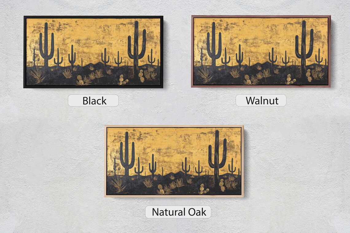Empty Desert Art Print, Black And Gold Cactus Decor - Image 2