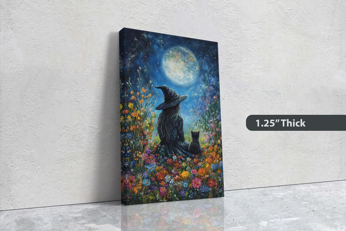 Witch, Black Cat & Full Moon Halloween Art Print - Image 3