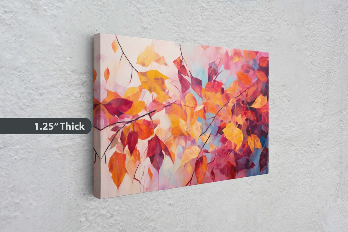 Autumn Branch Leaves Warm Orange Pink Watercolor Fall Art Poster - Image 3