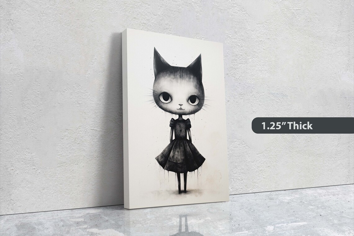 Creepy Cute Black Cat Girl Big Eyes Dark Dress Character Art Poster - Image 3