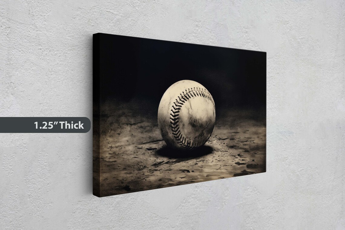 Vintage Baseball Worn Ball Dusty Field Dark Moody Sports Art Poster - Image 3