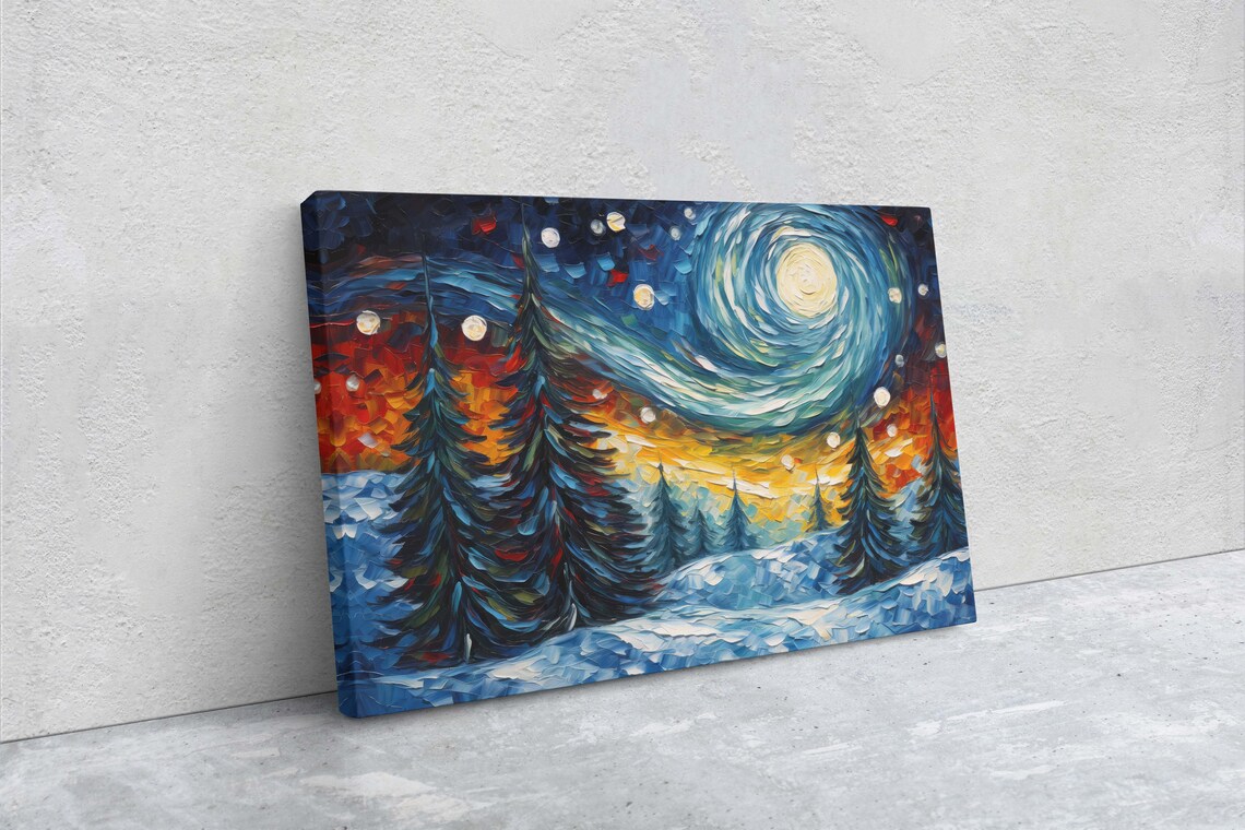 Van Gogh-Inspired Winter Starry Night, Art Print - Image 2