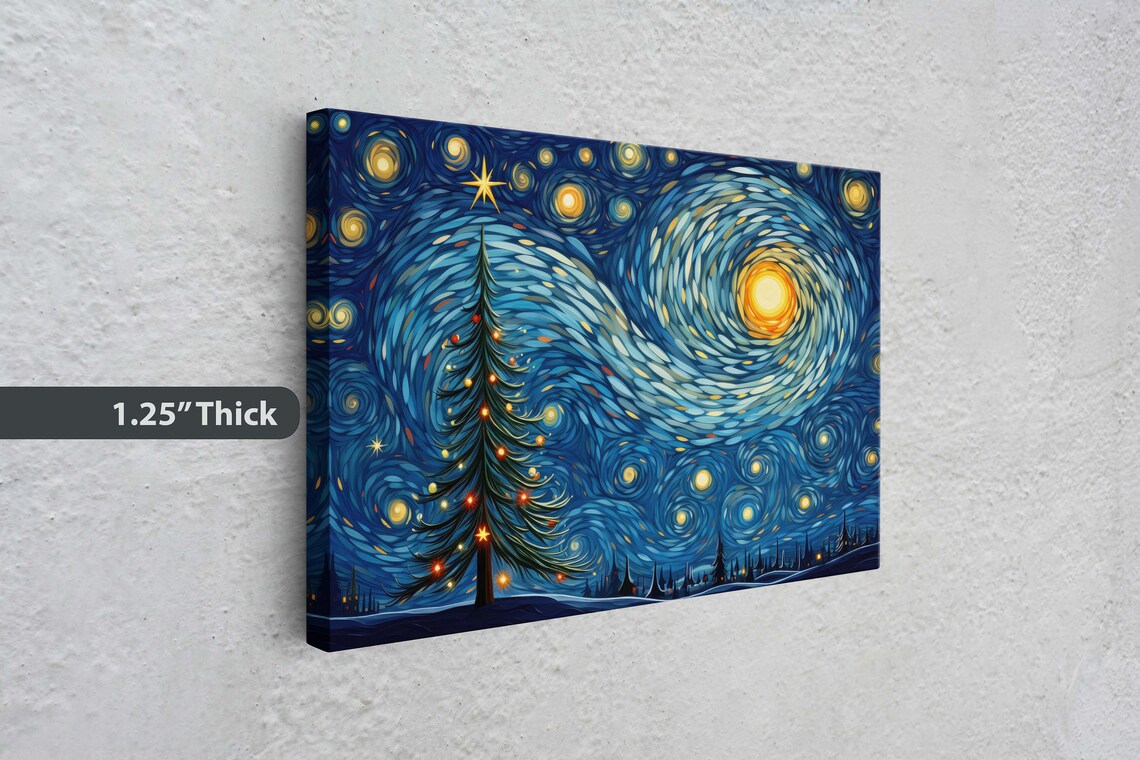 Starry Night Christmas Tree Winter Decor Art Print - Image 3