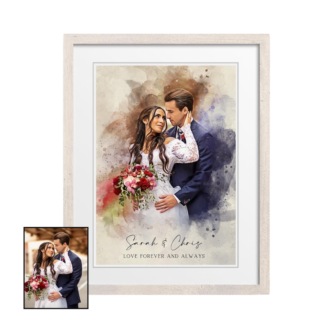 Love You Forever Custom Watercolor Couple Embrace Portrait Gift Poster - Image 4