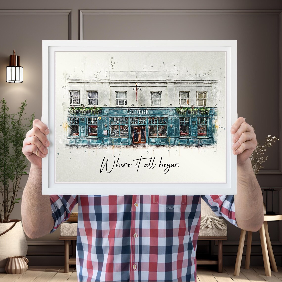 Custom Watercolor Cafe Terrace Portrait Where It All Began Poster - Image 2