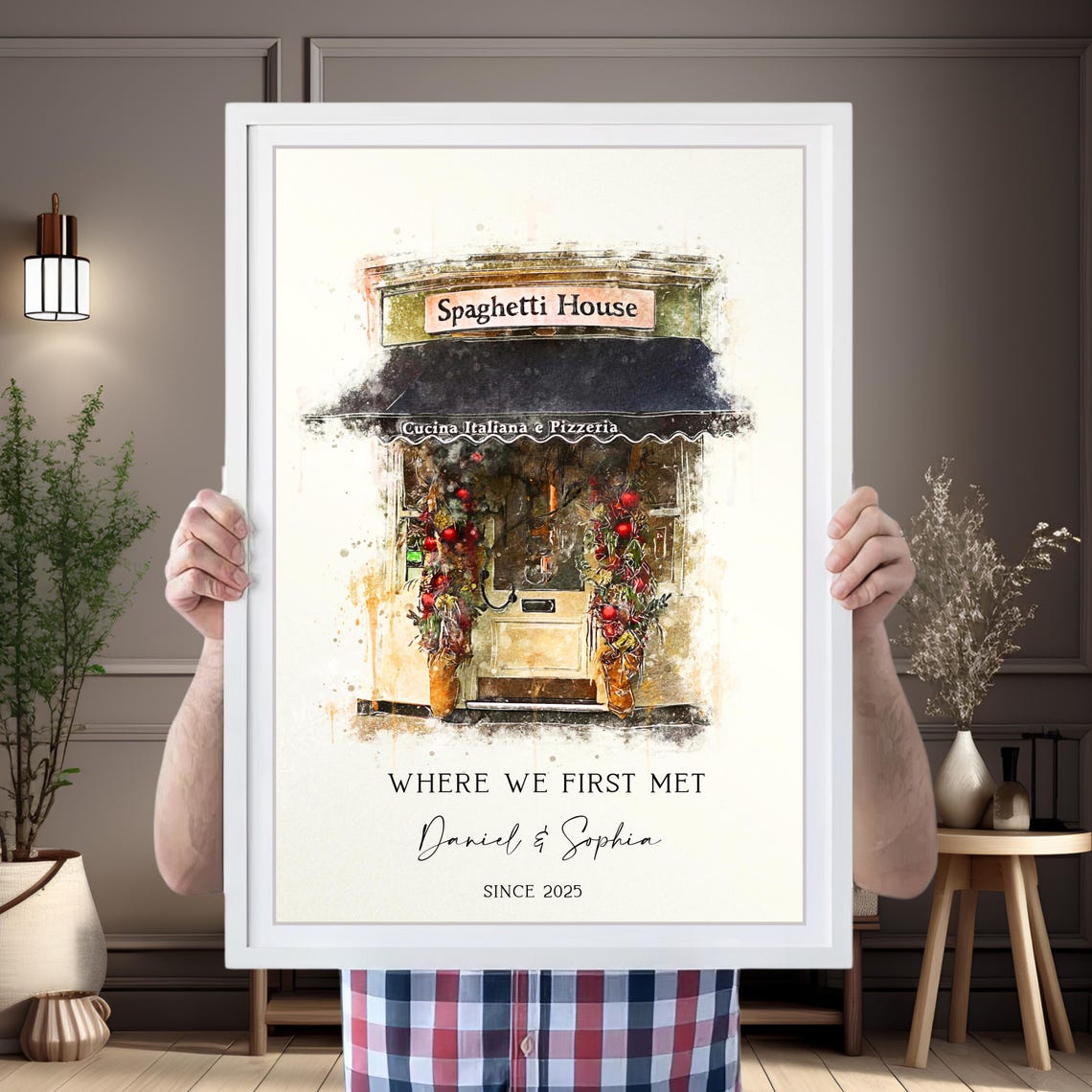 Hand Painted Watercolor Italian Restaurant First Meeting Poster
