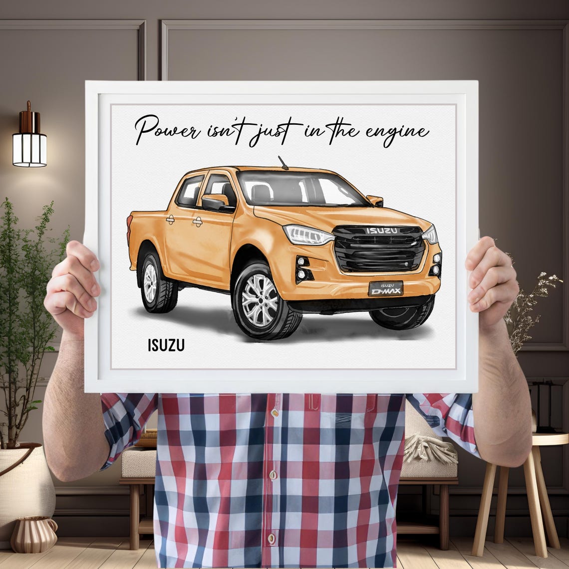 Orange Isuzu D-Max Pickup Truck Watercolor Style Custom Car Poster