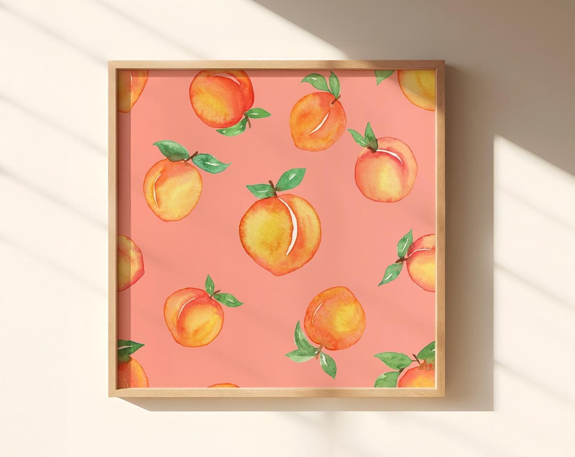 Watercolor Peaches Pattern Pink Girly Fruit Summer Kitchen Poster