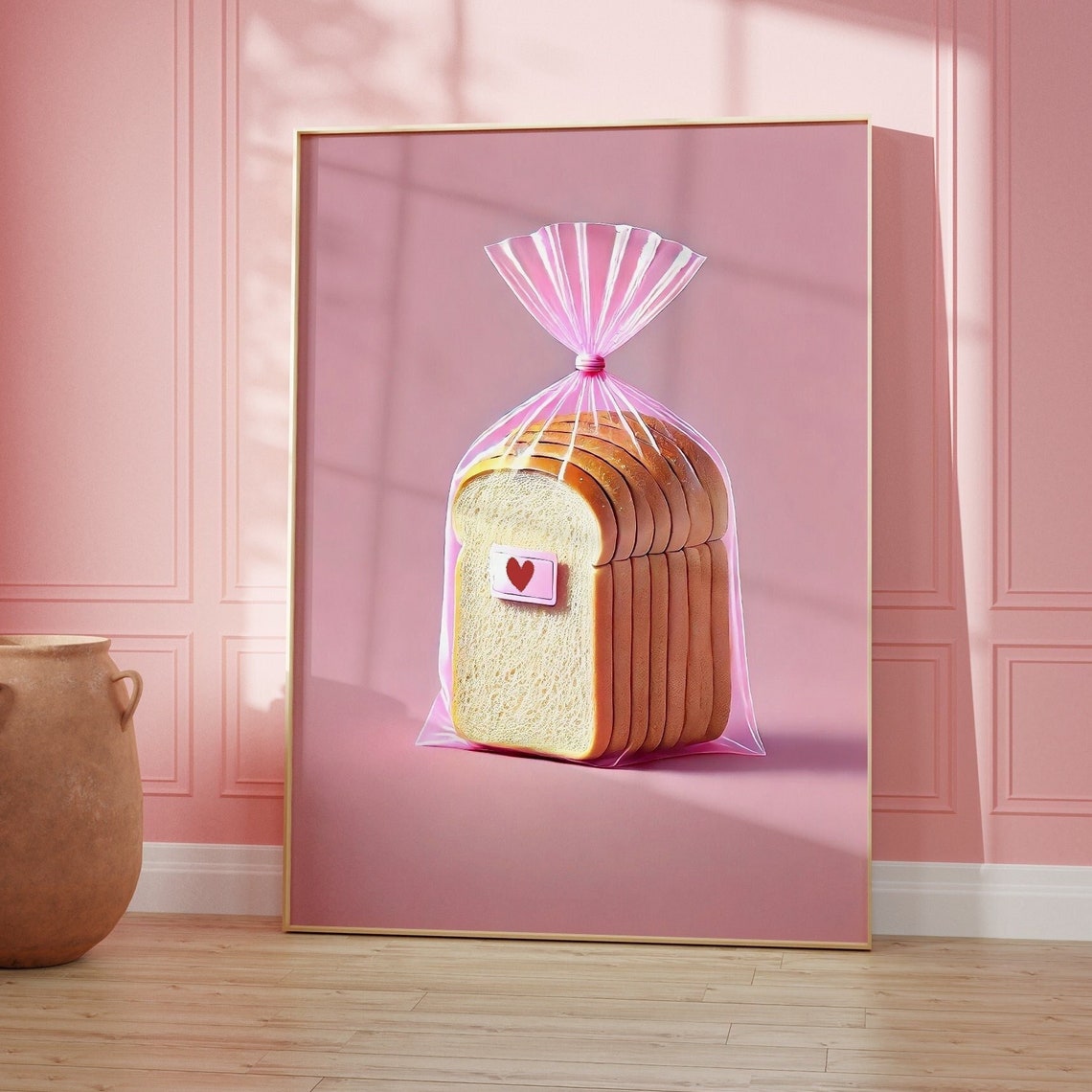 Cute Pink Toast Loaf of Bread in Pink Bag Pop Art Kitchen Poster - Image 4