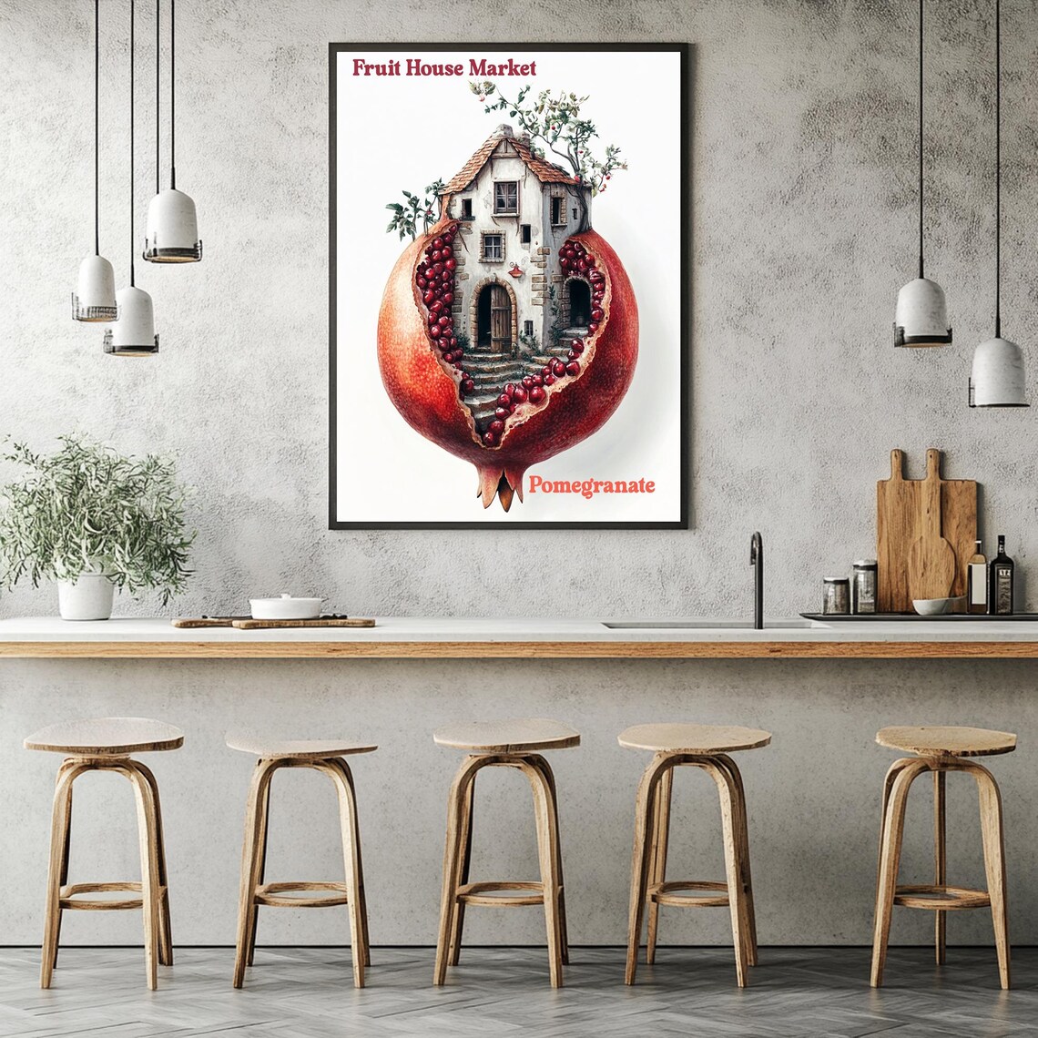 Fruit House Market Pomegranate Art Print Kitchen Fruit Wall Art Fruit Poster Trendy Wall Art Trendy Prints Wall Decor