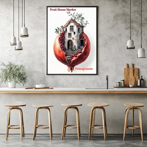 Fruit House Market Pomegranate Art Print Kitchen Fruit Wall Art Fruit Poster Trendy Wall Art Trendy Prints Wall Decor