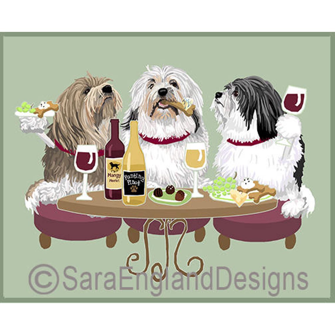 Dogs Wineing Lowchen - Dog Art Print