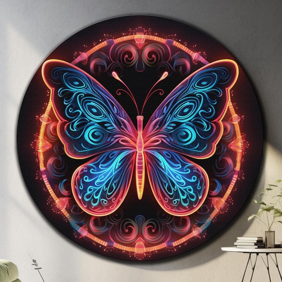 Butterfly Wall Art Tempered Glass Wall Art Glass Printing Large Glass Wall Art Round Wall Art Butterfly Wall Decor Circle Wall Art