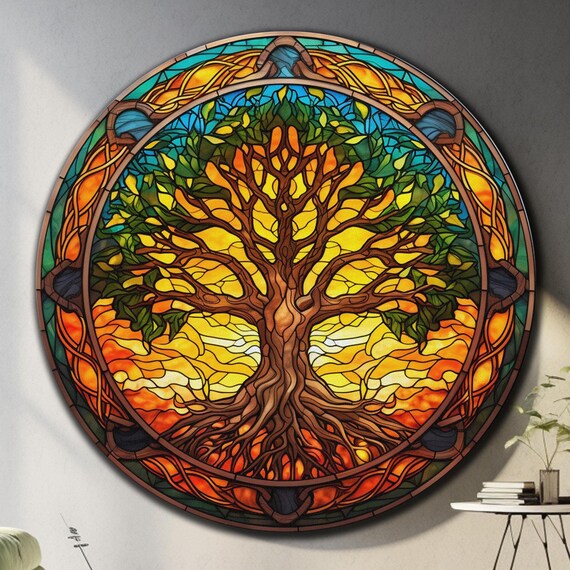Tempered Glass Wall Art Tree Of Life Wall Art Glass Printing Large Wall Art Round Wall Art Stained Glass Print Tempered Glass Print