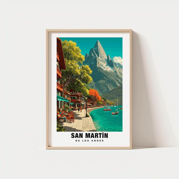 San Martn Print Argentina Poster Travel Art Lake Scene Mountain Views Nature Escape Scenic Landscapepatagonian Charmneuqun