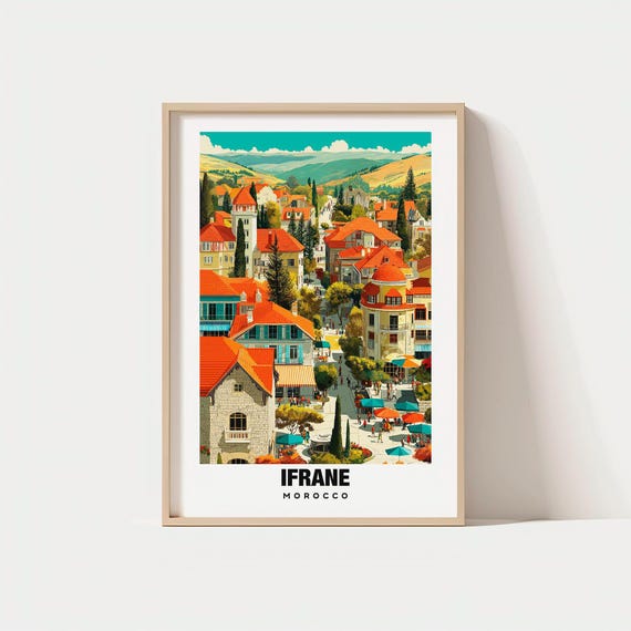 Ifrane Print Morocco Poster Views Art Mountain Charm Park Scene Local Beauty Cultural Heritage Travel