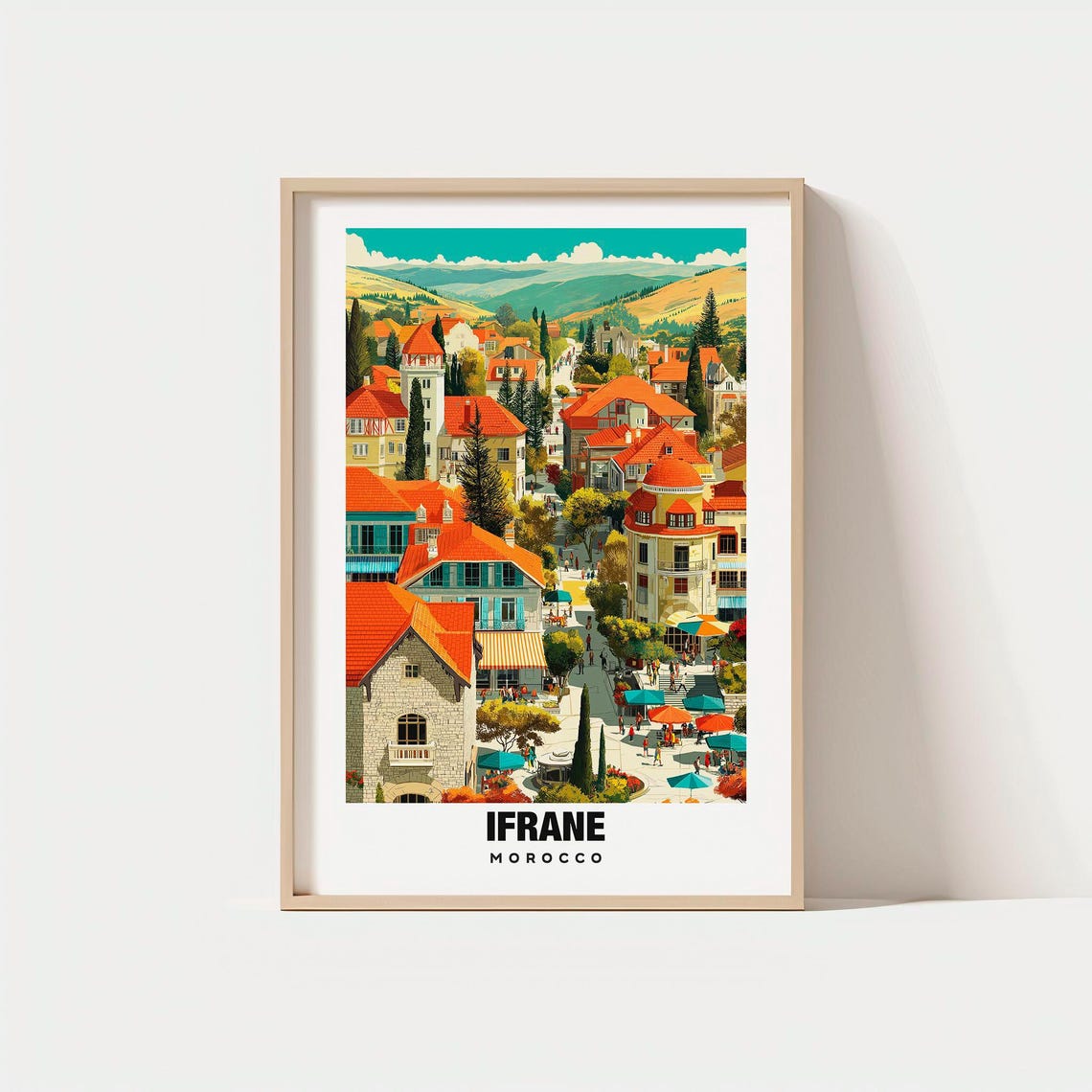 Ifrane Morocco Alpine Style Town Red Roofs Middle Atlas Vintage Poster
