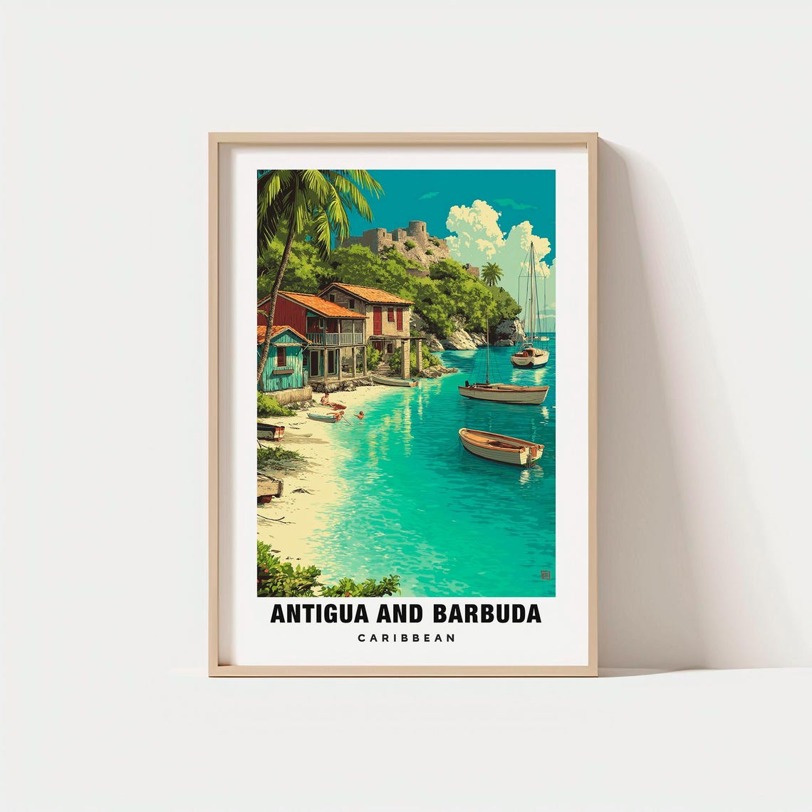 Antigua and Barbuda Caribbean Beach Boats Historic Fort Poster