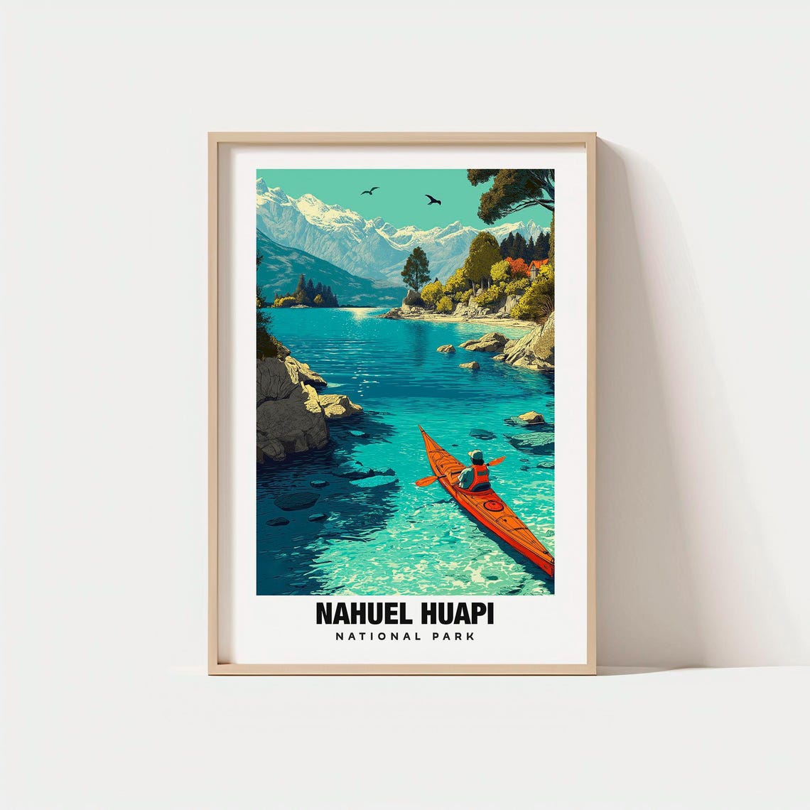 Nahuel Huapi National Park Argentina Kayak Lake Mountain Travel Poster