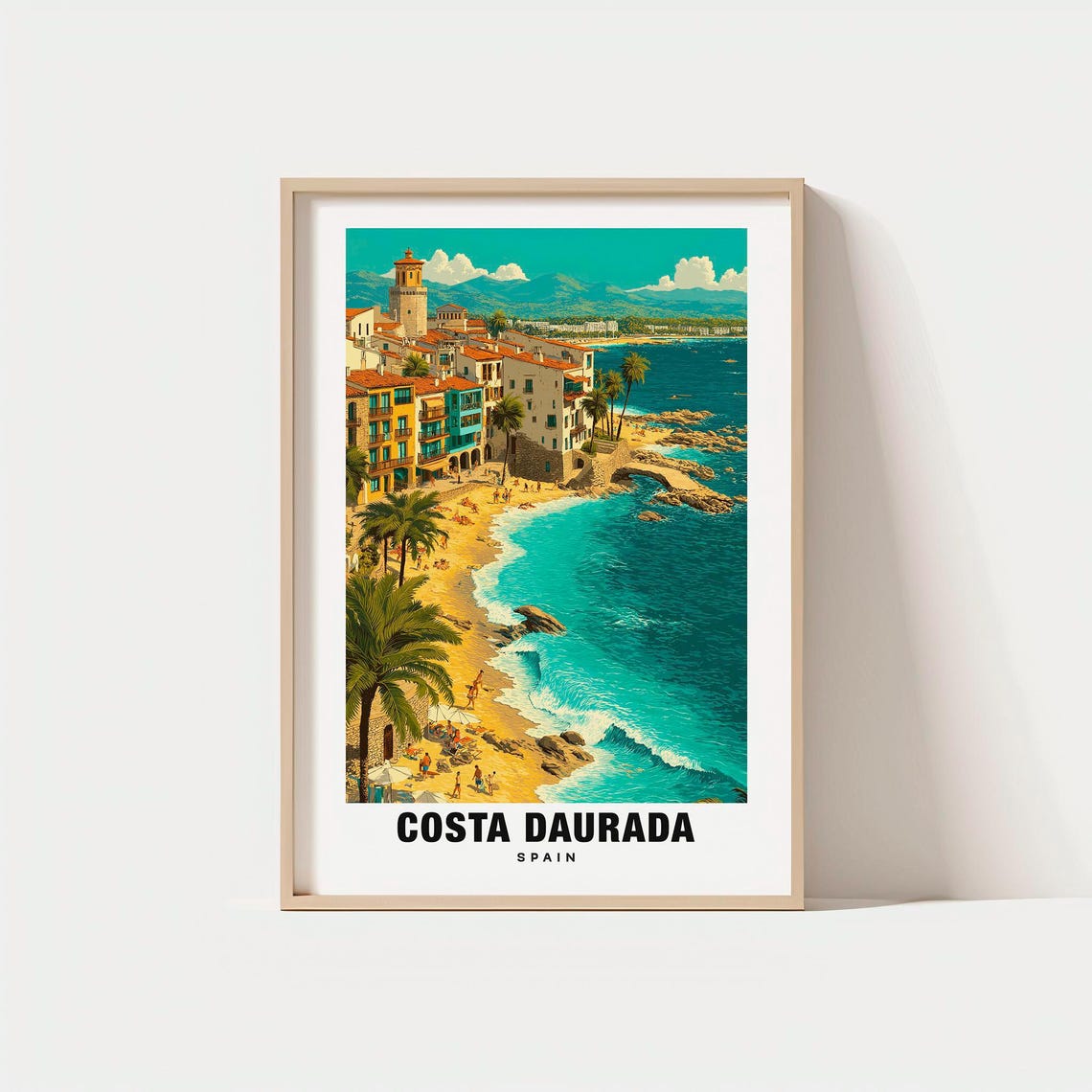 Costa Daurada Spain Mediterranean Beach Town Retro Travel Poster