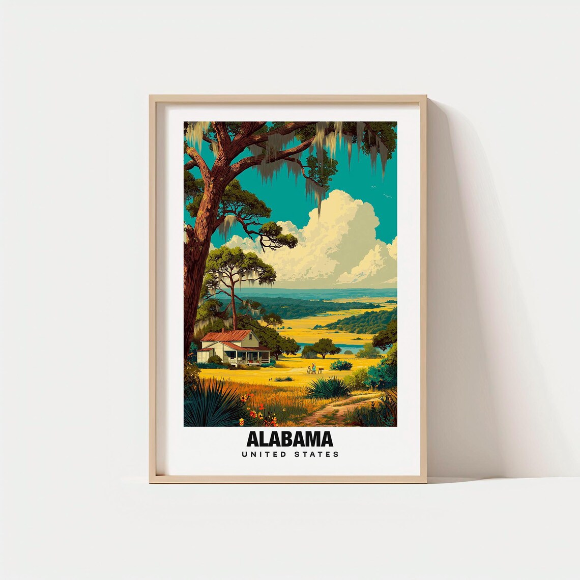Alabama United States Southern Rural Farmhouse Meadow Poster