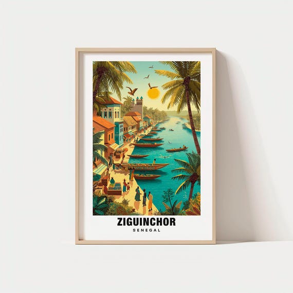 Ziguinchor Print Senegal Poster River Views Casamance Charm Beauty Cultural Scene Travel Art Decor