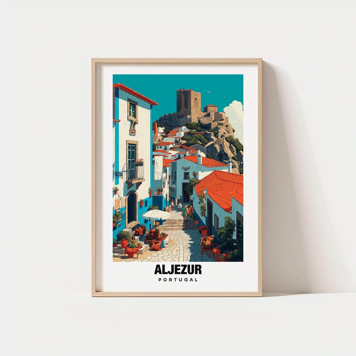 Aljezur Portugal Hilltop Castle Old Town Vintage Travel Poster