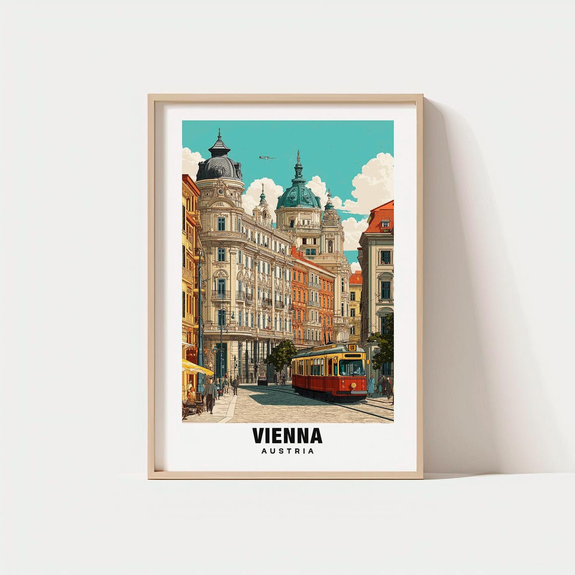 Vienna Austria Vintage Red Tram Ornate Baroque Street Travel Poster