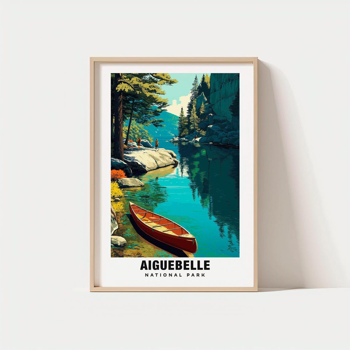 Aiguebelle National Park Red Canoe Pine Forest Lake Travel Poster