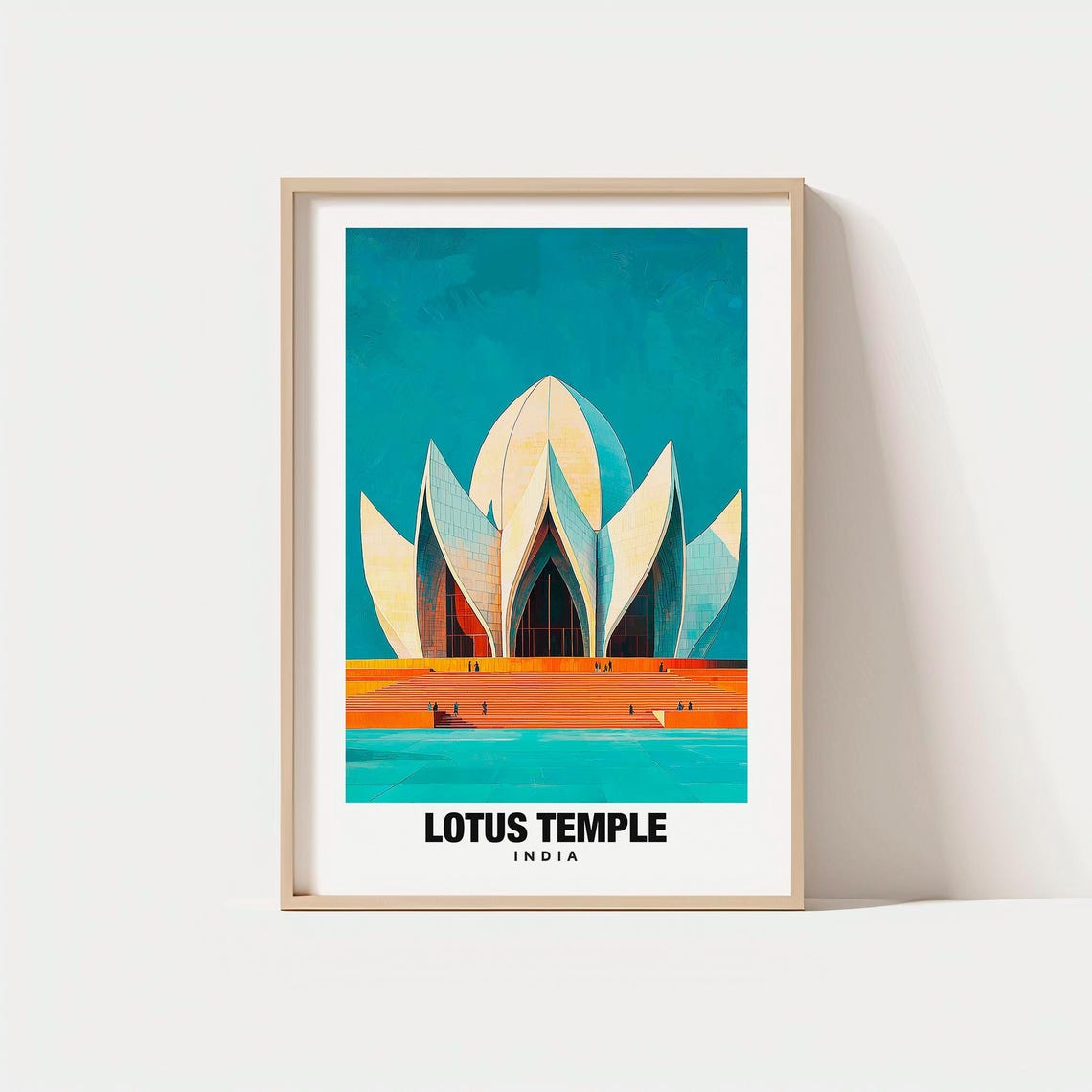 Lotus Temple India Flower Shaped Architecture Vintage Travel Poster