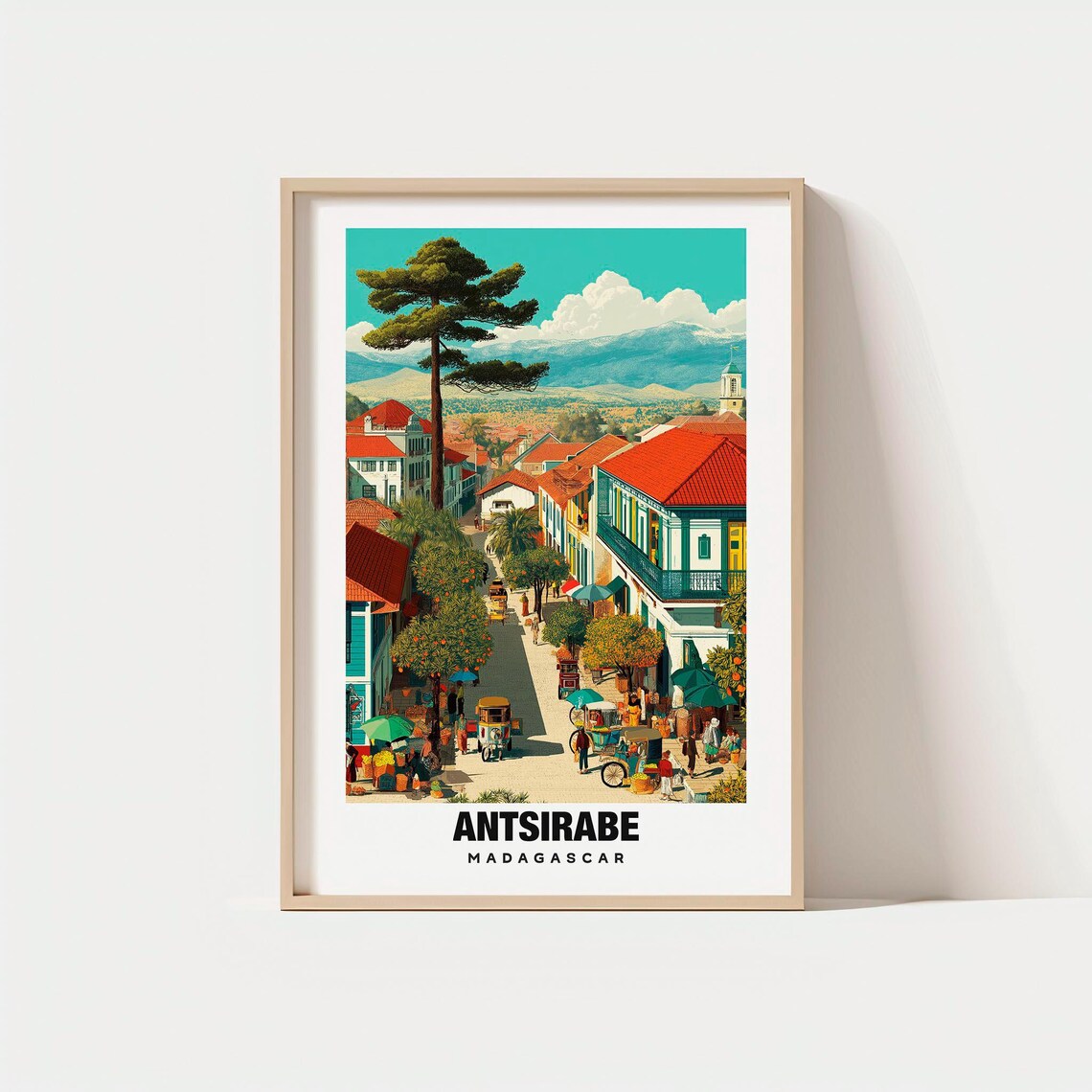 Antsirabe Madagascar Highland Street Market and Mountain Views Travel Poster