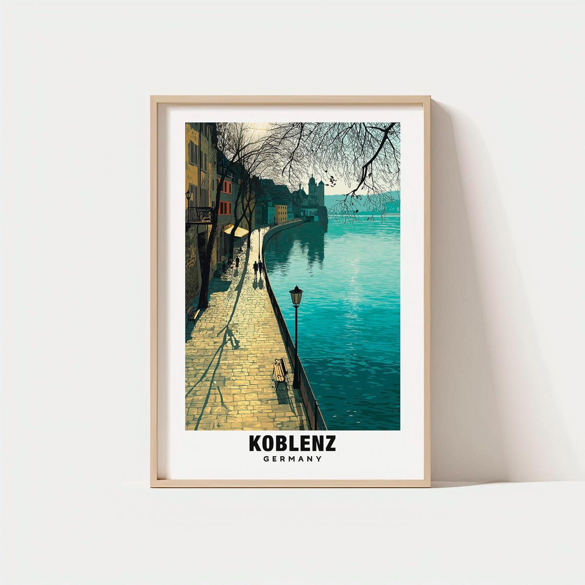 Koblenz Germany Riverside Promenade Castle View Sunset Travel Poster