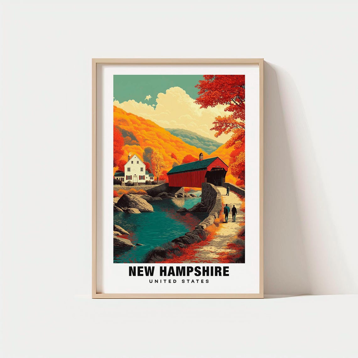 New Hampshire United States Covered Bridge Autumn Fall Colors Poster