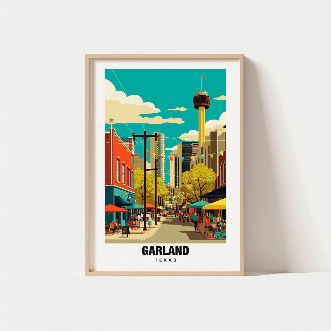 Garland Texas Lively Street Market with Tall Observation Tower Poster