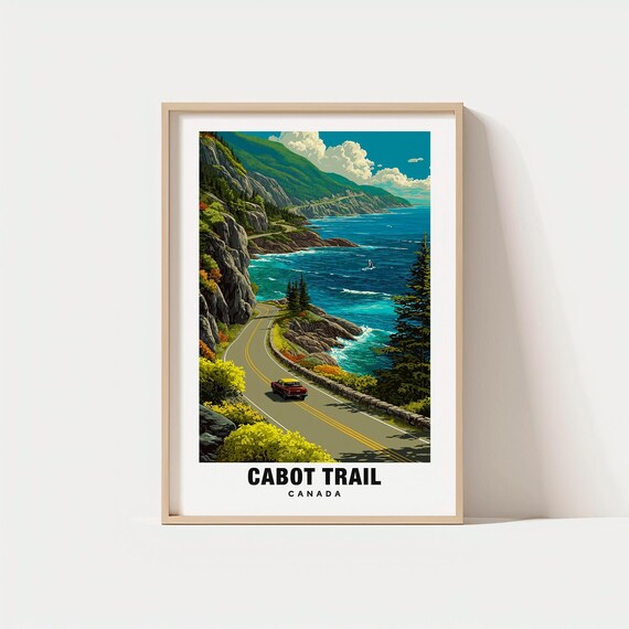 Cabot Trail Canada Coastal Cliffs Ocean Drive Vintage Poster