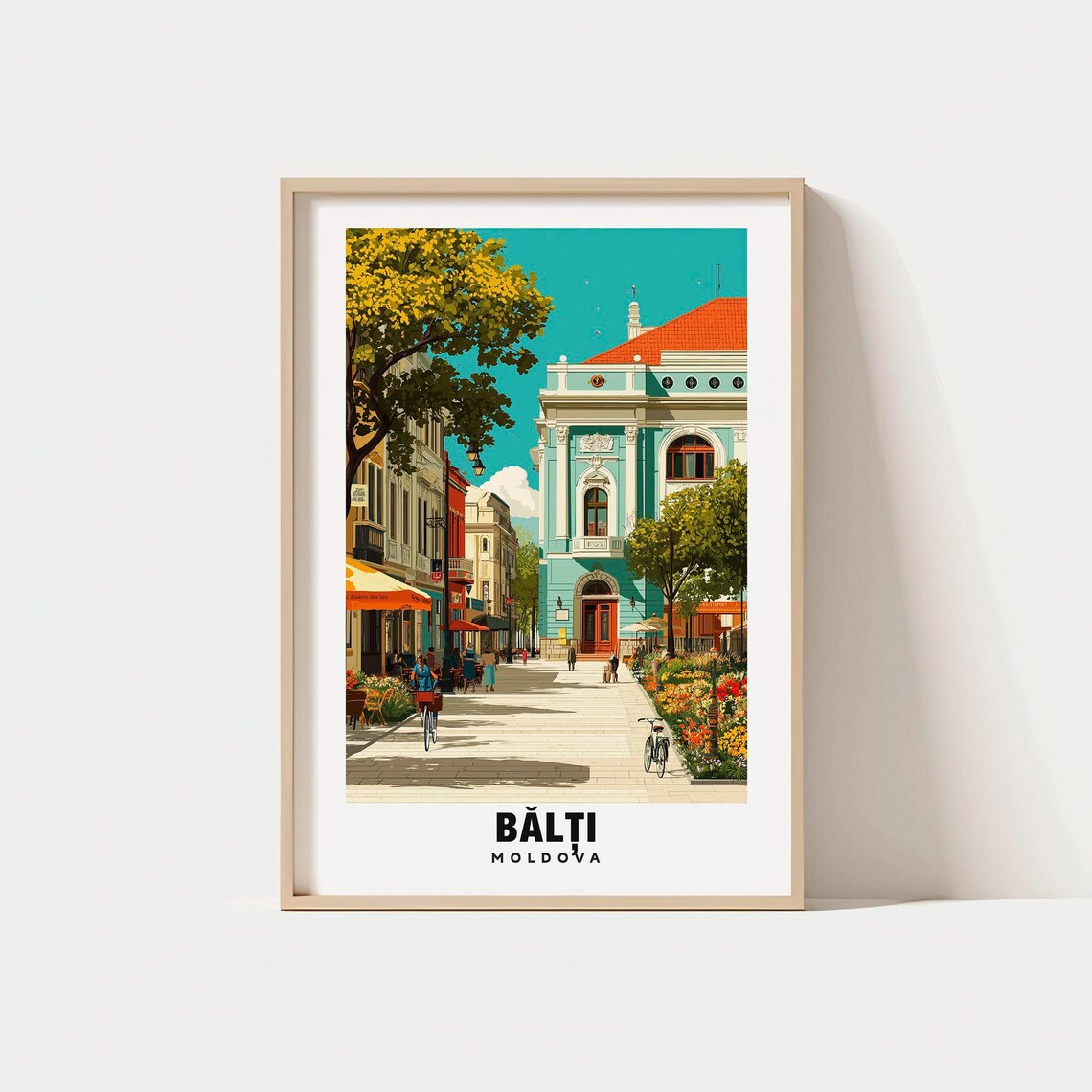 Bălți Moldova Historic Street Theater Building Floral Poster Art