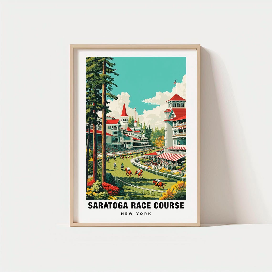 Saratoga Race Course Print Usa Poster Travel Art Racing Scene Historic Views Sport Escape Scenic Landscape Equine Charm New York