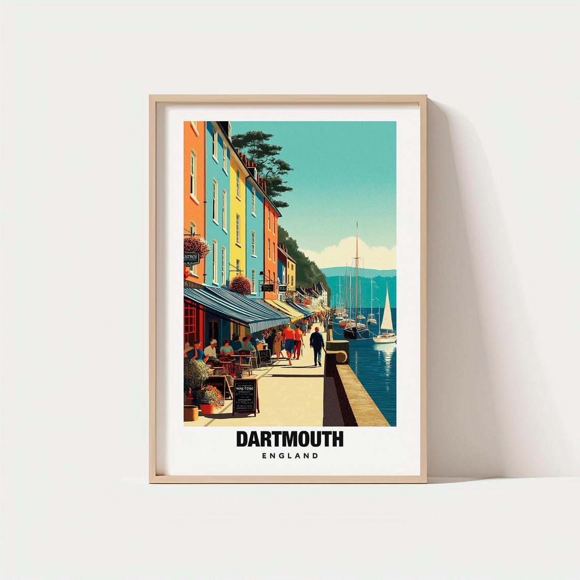 Charming Dartmouth England Harbor Sailboats Waterfront Travel Poster
