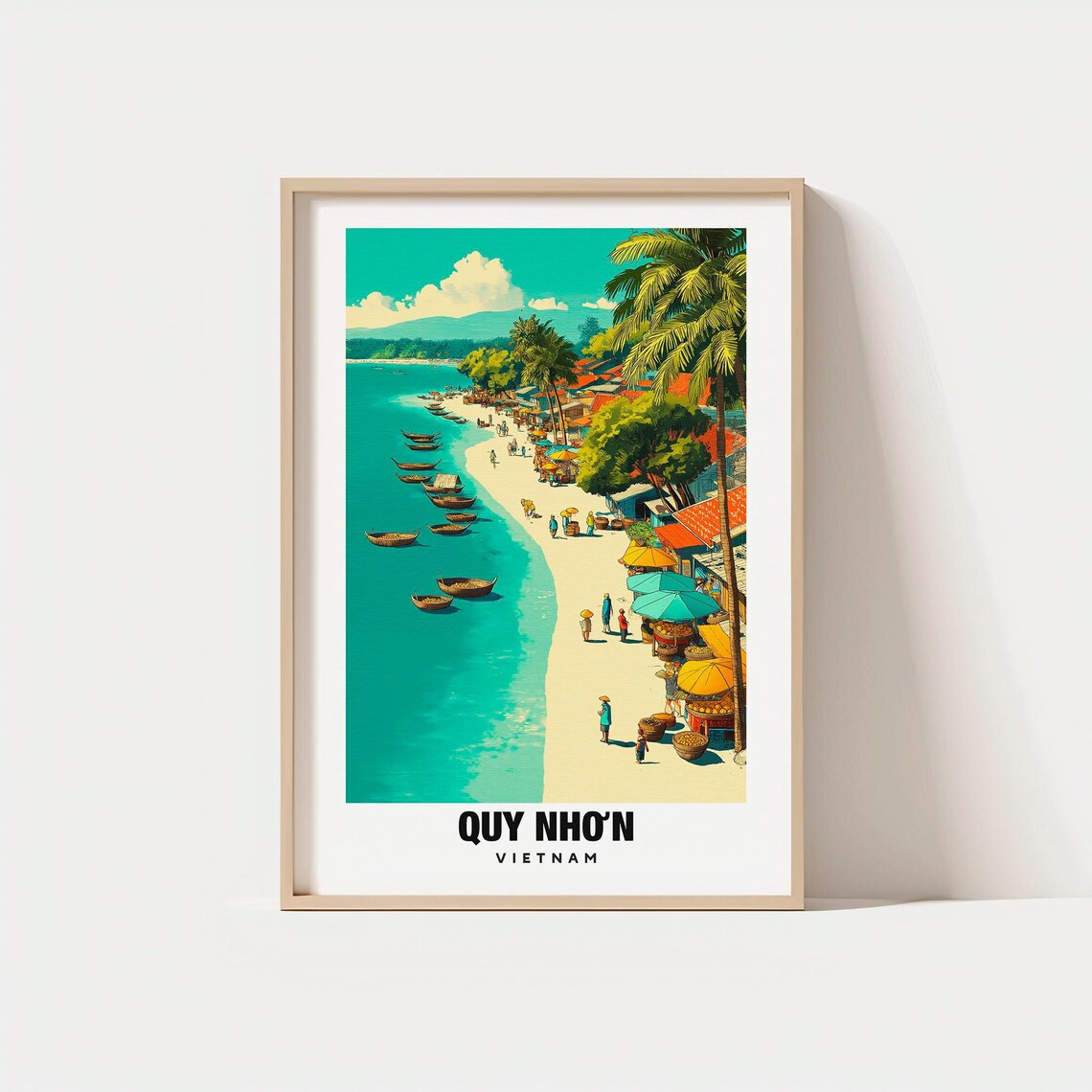 Sunny Quy Nhon Vietnam Beach Basket Boats Market Travel Poster