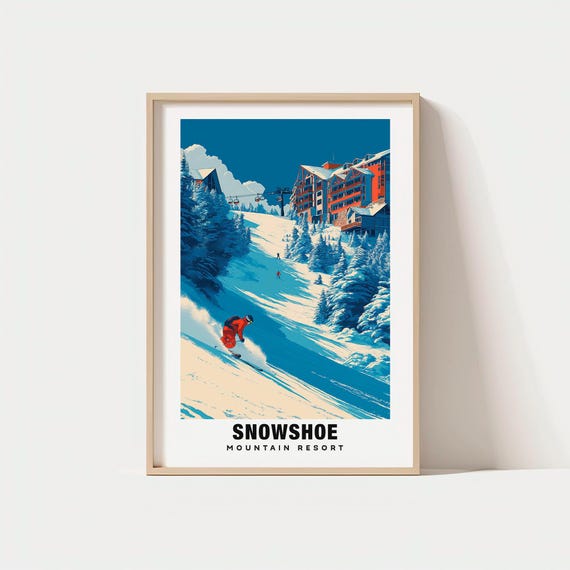 Snowshoe Mountain Print West Virginia Poster Resort Views Travel Art Ski Escape Snowy Hills Beauty Winter Sceneoutdoor Fun