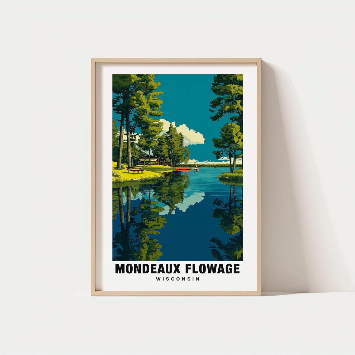 Mondeaux Flowage Wisconsin Northwoods Lake Cabin and Canoe Poster