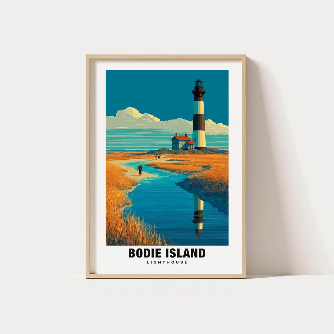 Bodie Island Lighthouse Coastal Marshland North Carolina Travel Poster